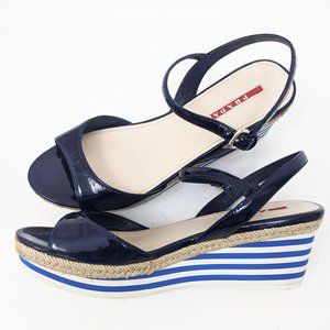 Prada Espadrille Platform Stripe Sandals 9 39 Blue